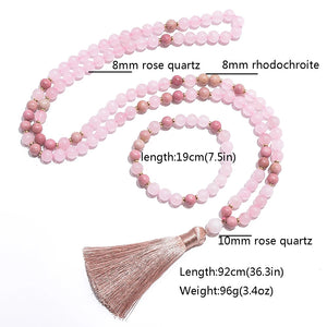 108 Bead Rose Quartz Stone Mala Necklace With Tassel Bracelet Set 1005005107013790-Set
