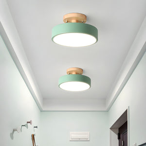 Glarefusion Round Semi Flush Wooden Ceiling Light
