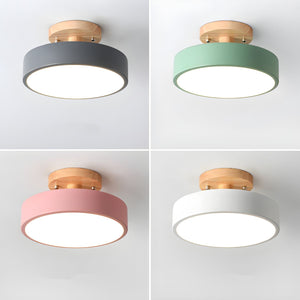 Glarefusion Round Semi Flush Wooden Ceiling Light