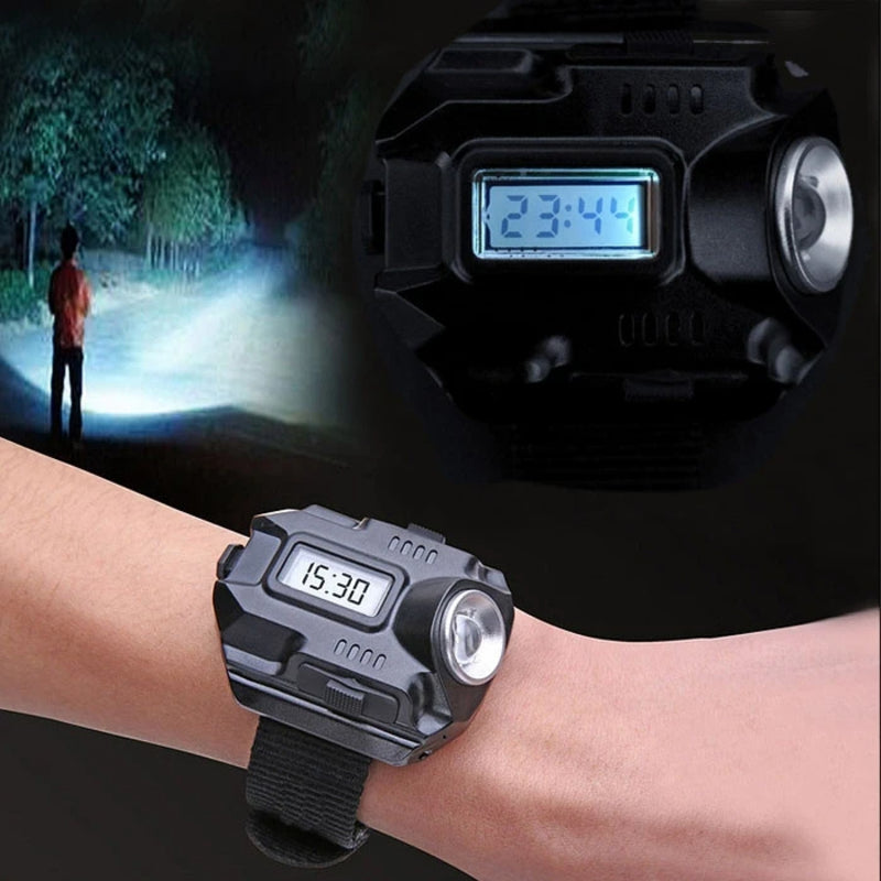 Rechargeable LED Wrist Watch Flashlight with Compass and Time Display