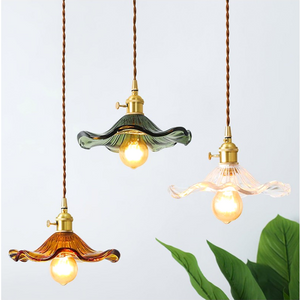 Glarefusion Vintage Glass Hibiscus Flower Pendant Light