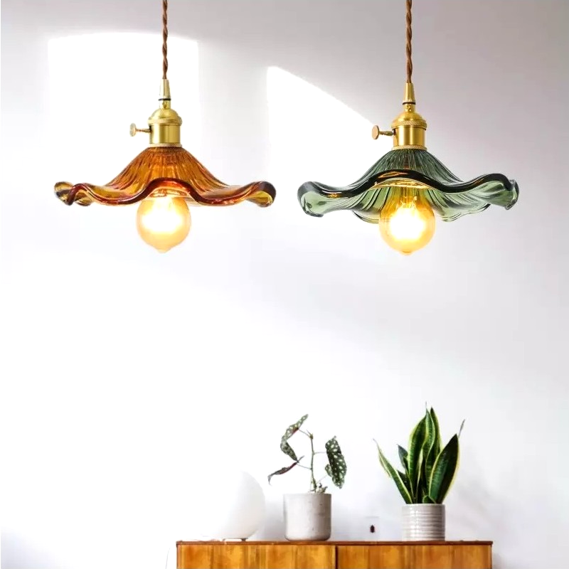 Glarefusion Vintage Glass Hibiscus Flower Pendant Light