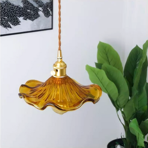 Glarefusion Vintage Glass Hibiscus Flower Pendant Light
