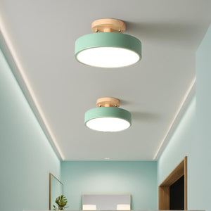 Glarefusion Round Semi Flush Wooden Ceiling Light