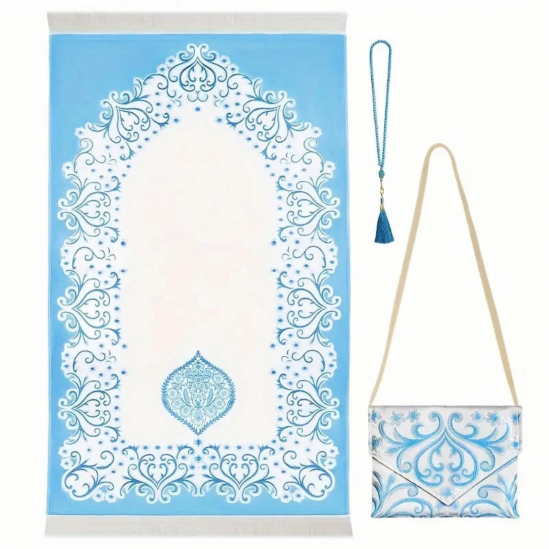 3 Piece Muslim Prayer Mat Set With Bag And Beads 1005008404522827-B-03