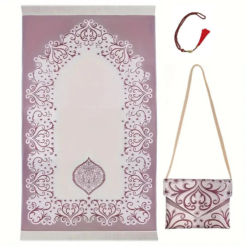 3 Piece Muslim Prayer Mat Set With Bag And Beads 1005008404522827-B-03