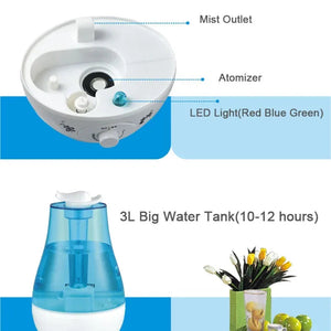3000Ml Ultrasonic Air Humidifier With Water Shortage Power Protection 4000308369072-Blue-US Plug