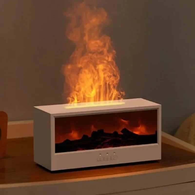 3D Flame Aromatherapy Humidifier With Remote Control And Mood Lighting 1005008077584568-WHITE