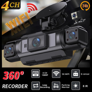 4 Channel Wifi Dash Cam 1080P With Night Vision Recording 1005009230511909-Hardwire kit-64G Card