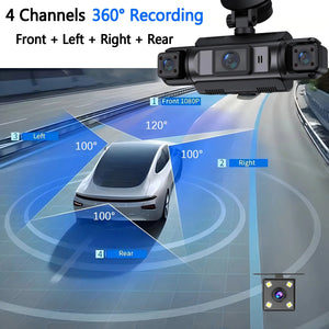 4 Channel Wifi Dash Cam 1080P With Night Vision Recording 1005009230511909-Hardwire kit-64G Card