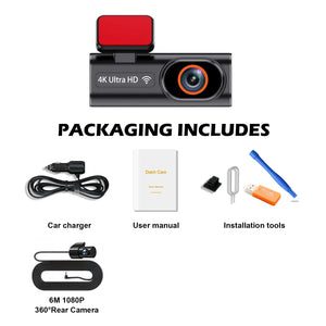 4K Dual Lens Dash Cam With Wifi Night Vision Parking Monitor 1005008032891659-With Rear Camera GPS-64G