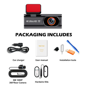 4K Dual Lens Dash Cam With Wifi Night Vision Parking Monitor 1005008032891659-With Rear Camera GPS-64G