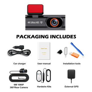 4K Dual Lens Dash Cam With Wifi Night Vision Parking Monitor 1005008032891659-With Rear Camera GPS-64G