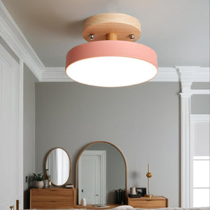 Glarefusion Round Semi Flush Wooden Ceiling Light