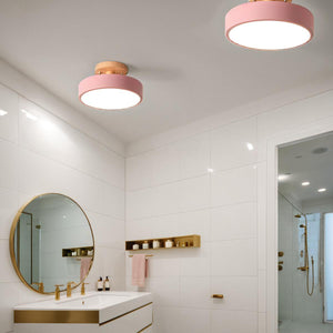 Glarefusion Round Semi Flush Wooden Ceiling Light