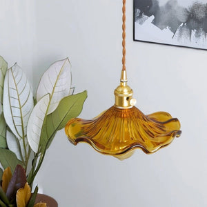 Glarefusion Vintage Glass Hibiscus Flower Pendant Light