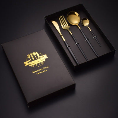 4Pcs Gold Black Dinnerware Set Stainless Steel Luxury Cutlery Set