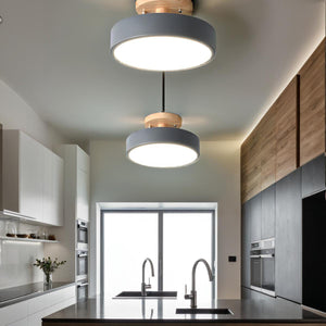 Glarefusion Round Semi Flush Wooden Ceiling Light