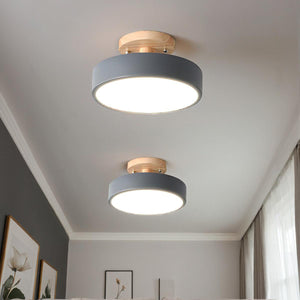 Glarefusion Round Semi Flush Wooden Ceiling Light