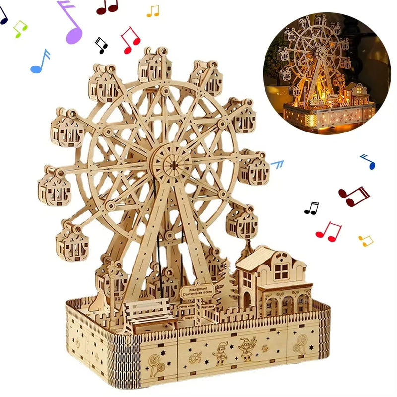 3D Wooden Ferris Wheel Music Box Puzzle with LED Light