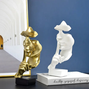 Abstract Resin Thinker Statue – Silence Is Golden Figurine Decor