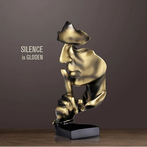 Abstract Resin Thinker Statue – Silence Is Golden Figurine Decor