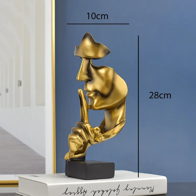 Abstract Resin Thinker Statue – Silence Is Golden Figurine Decor