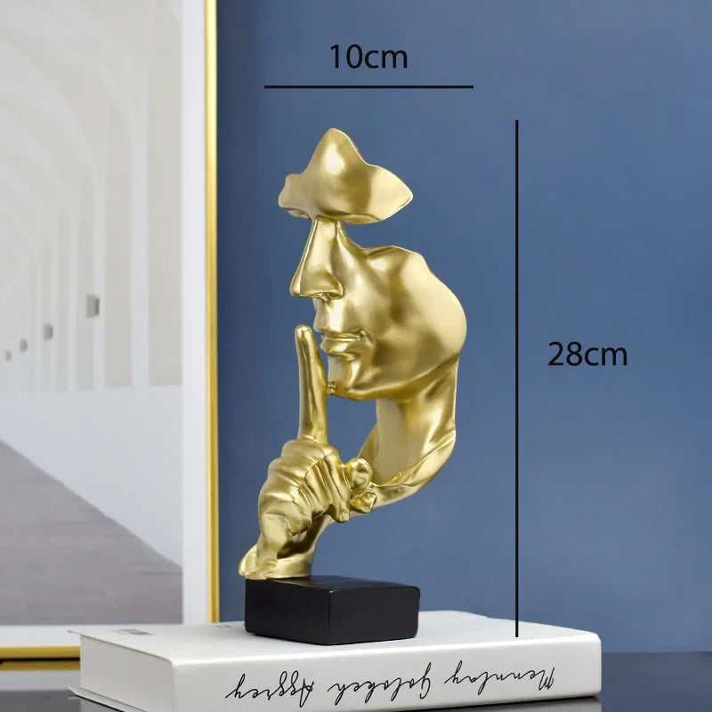 Abstract Resin Thinker Statue – Silence Is Golden Figurine Decor