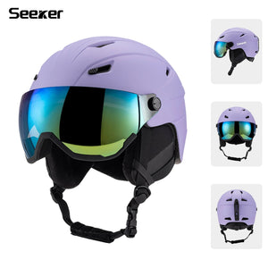 Adult Integrated Visor Ski Helmet Windproof Warm Comfortable Breathable Protection 1005010109649344-Purple-M 55-58CM