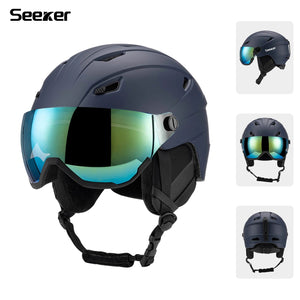 Adult Integrated Visor Ski Helmet Windproof Warm Comfortable Breathable Protection 1005010109649344-Purple-M 55-58CM