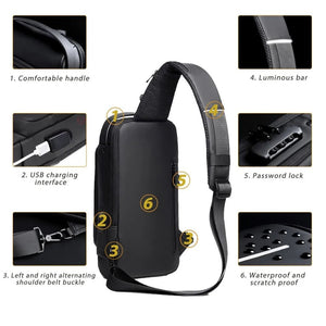 Chest Shoulder Crossbody Sling Bag for Men with USB Charging and Anti Theft Design