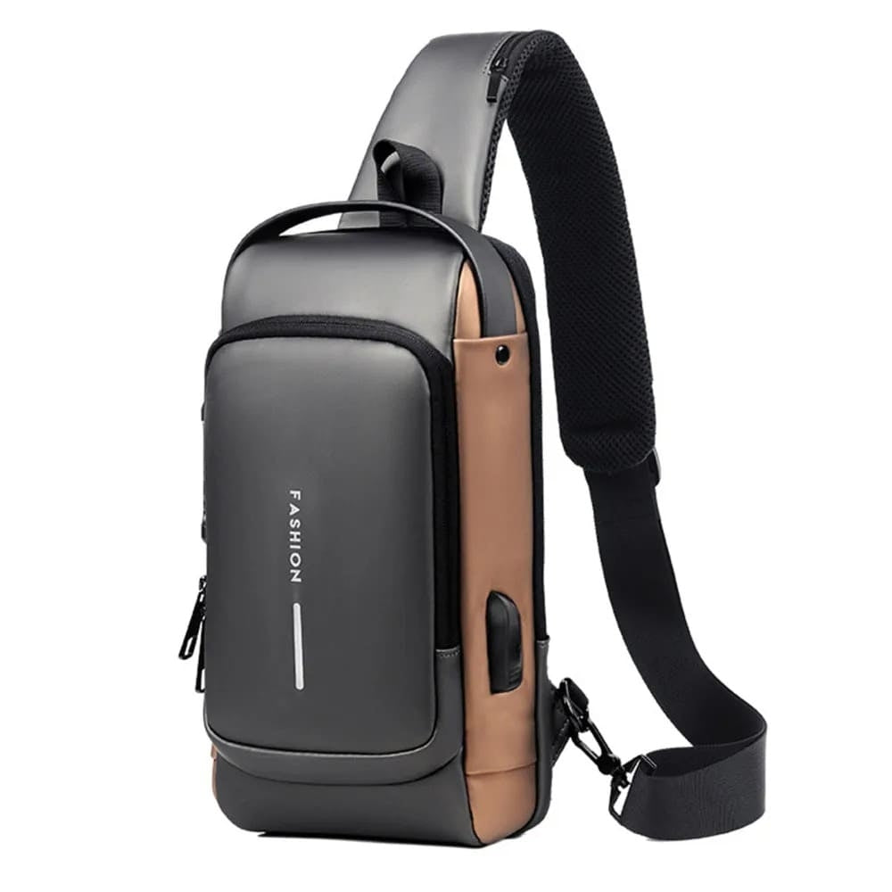 Chest Shoulder Crossbody Sling Bag for Men with USB Charging and Anti Theft Design