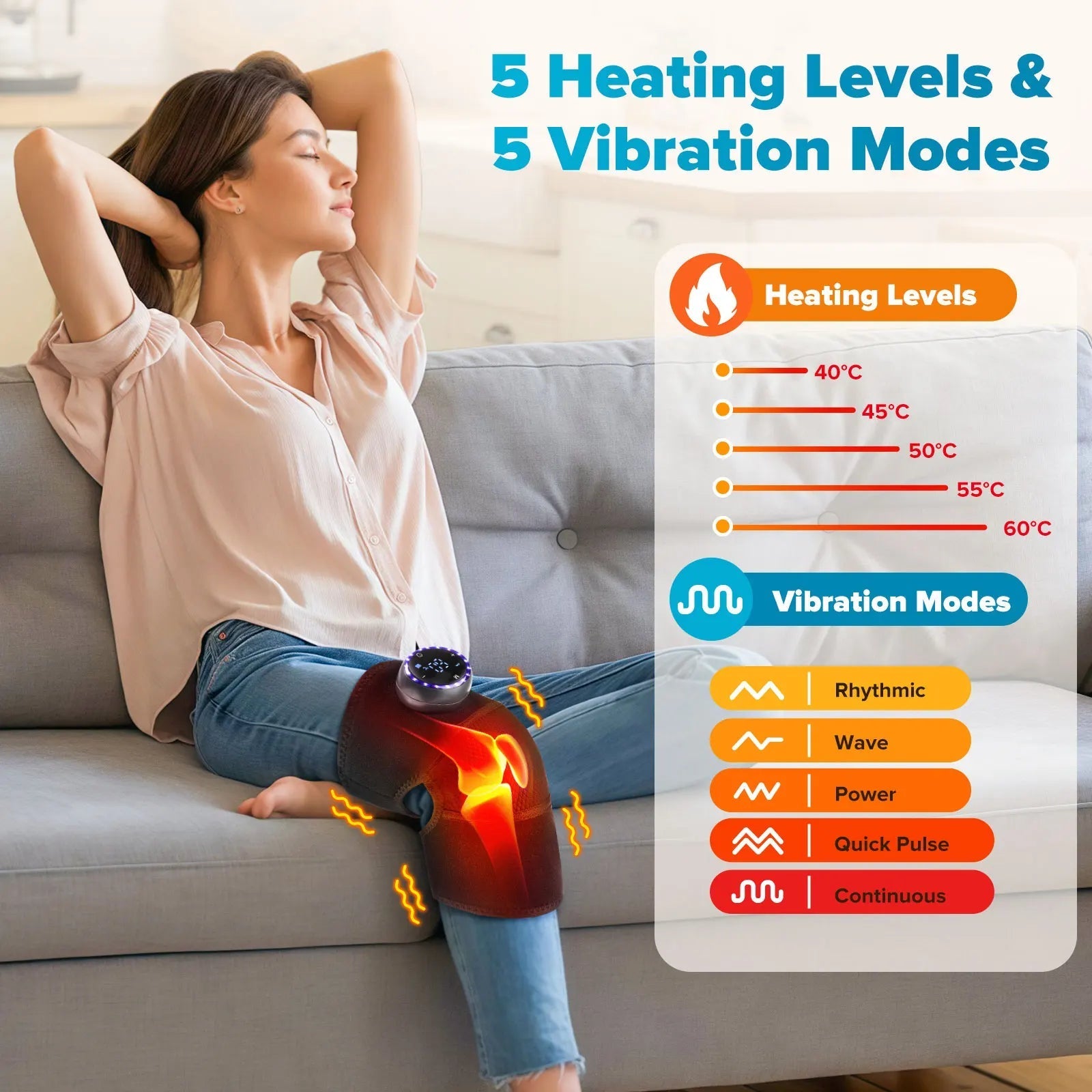 Cordless Heated Knee Wrap Massager With Vibration And Adjustable Straps 1005009534349815-3 Modes Update-1pcs