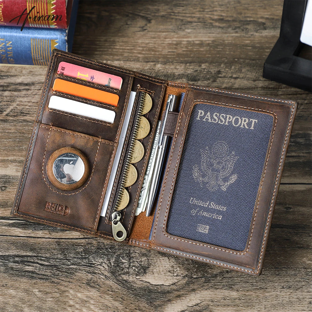 Cow Leather Passport Holder Wallet With Airtag Slot Valentines Gifts For Him 1005007143757642-coffee