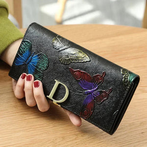 Genuine Leather Floral Embossed Long Wallet, Valentines Gifts For Her 1005006790181750-Butterfly