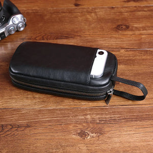 Genuine Leather Men Clutch Wallet With Zipper, Valentines Gifts For Him 1005004807772222-Black