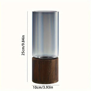 Grey Tinted Glass Decorative Vase With Dark Wood Base, Medium 1005008144997097-al