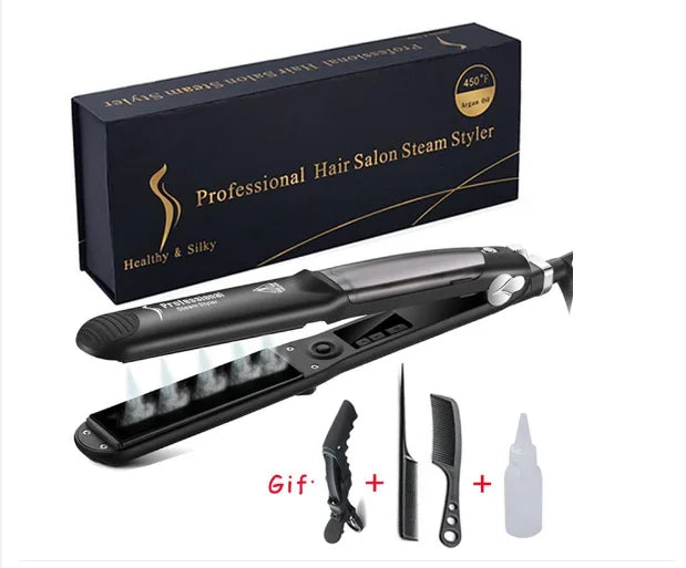 2-in-1 Professional Steam Hair Straightening & Curling Iron