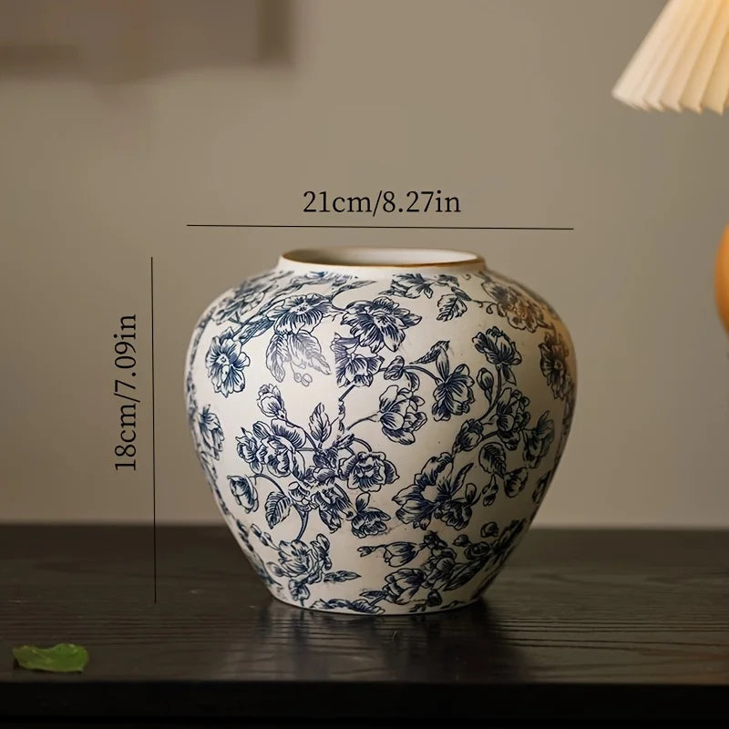Handcrafted Blue And White Ceramic Cylinder Vase For Tabletop Decor 1005008710072928-S