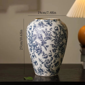 Handcrafted Blue And White Ceramic Cylinder Vase For Tabletop Decor 1005008710072928-S