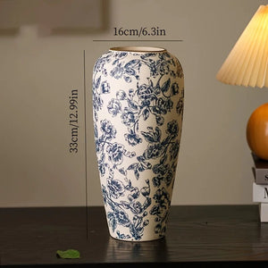 Handcrafted Blue And White Ceramic Cylinder Vase For Tabletop Decor 1005008710072928-S