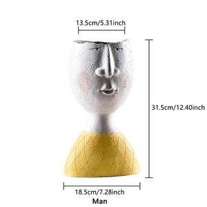 Handmade Resin Portrait Vase for Plants, Flower Pot Sculpture