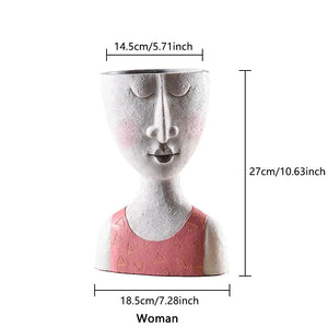 Handmade Resin Portrait Vase for Plants, Flower Pot Sculpture