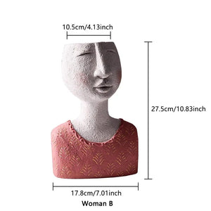 Handmade Resin Portrait Vase for Plants, Flower Pot Sculpture