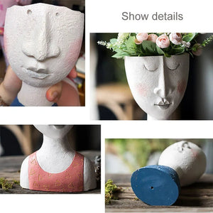 Handmade Resin Portrait Vase for Plants, Flower Pot Sculpture