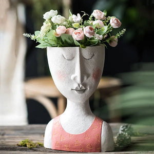 Handmade Resin Portrait Vase for Plants, Flower Pot Sculpture