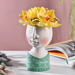 Handmade Resin Portrait Vase for Plants, Flower Pot Sculpture