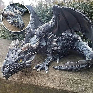 Handmade Resin Squatting Dragon Statue for Garden and Home Decor