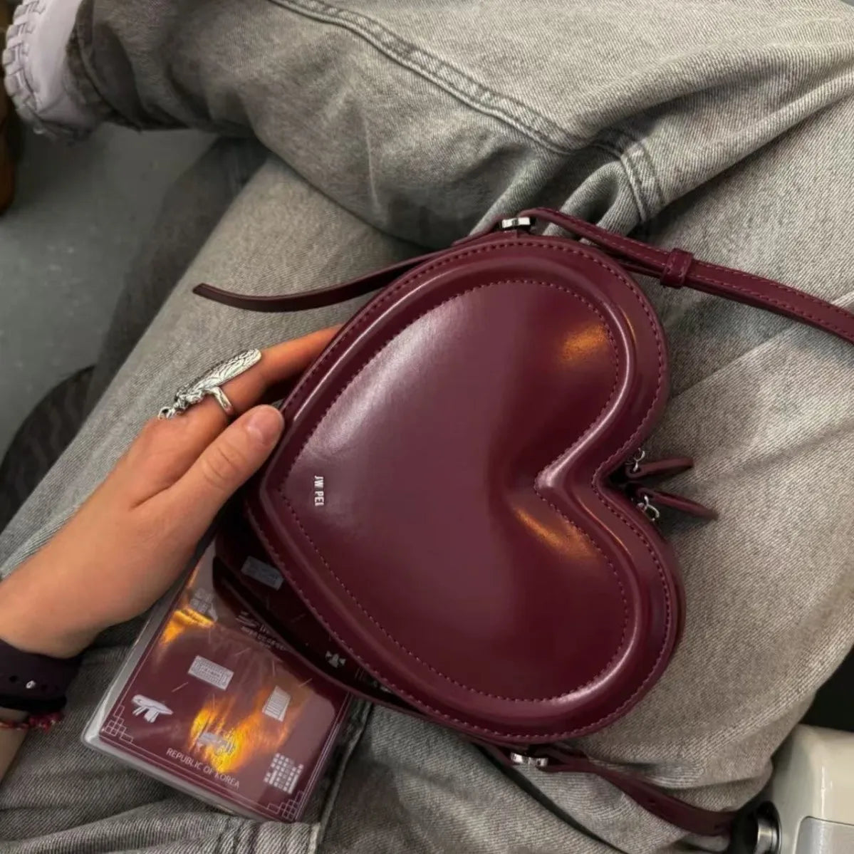 Heart Shaped Crossbody Shoulder Bag With Zipper, Valentines Gifts For Her 1005010461620661-Wine red plus high-end gift box
