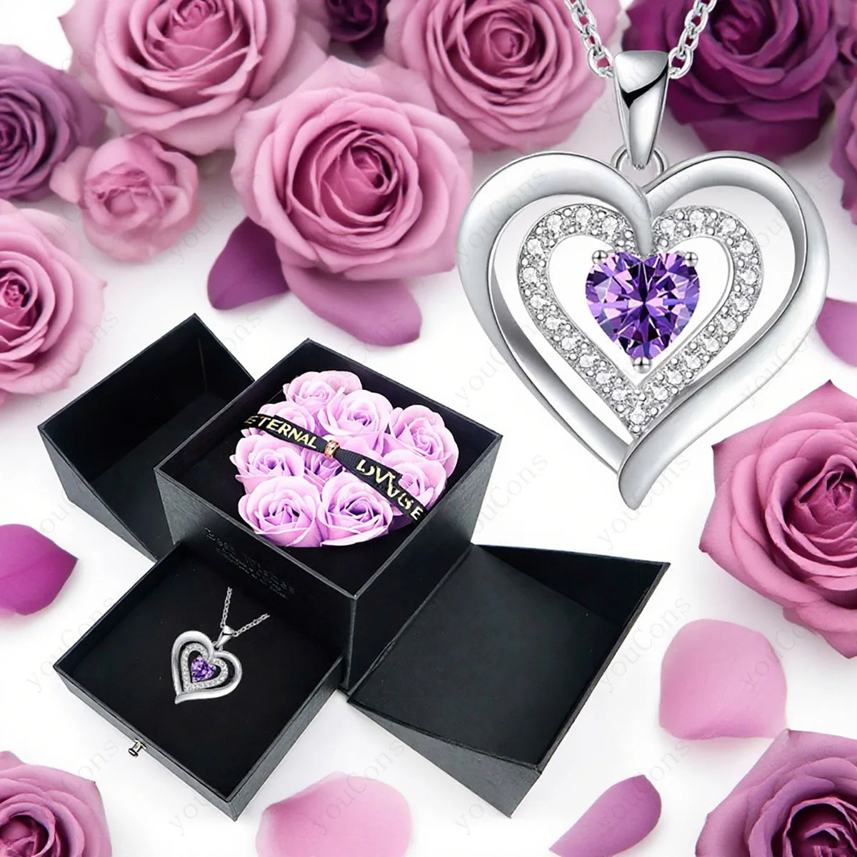 Heart Zircon Pendant Necklace With Gift Box For Valentines Gifts For Her 1005010210564062-S-141PK-BX02PRD
